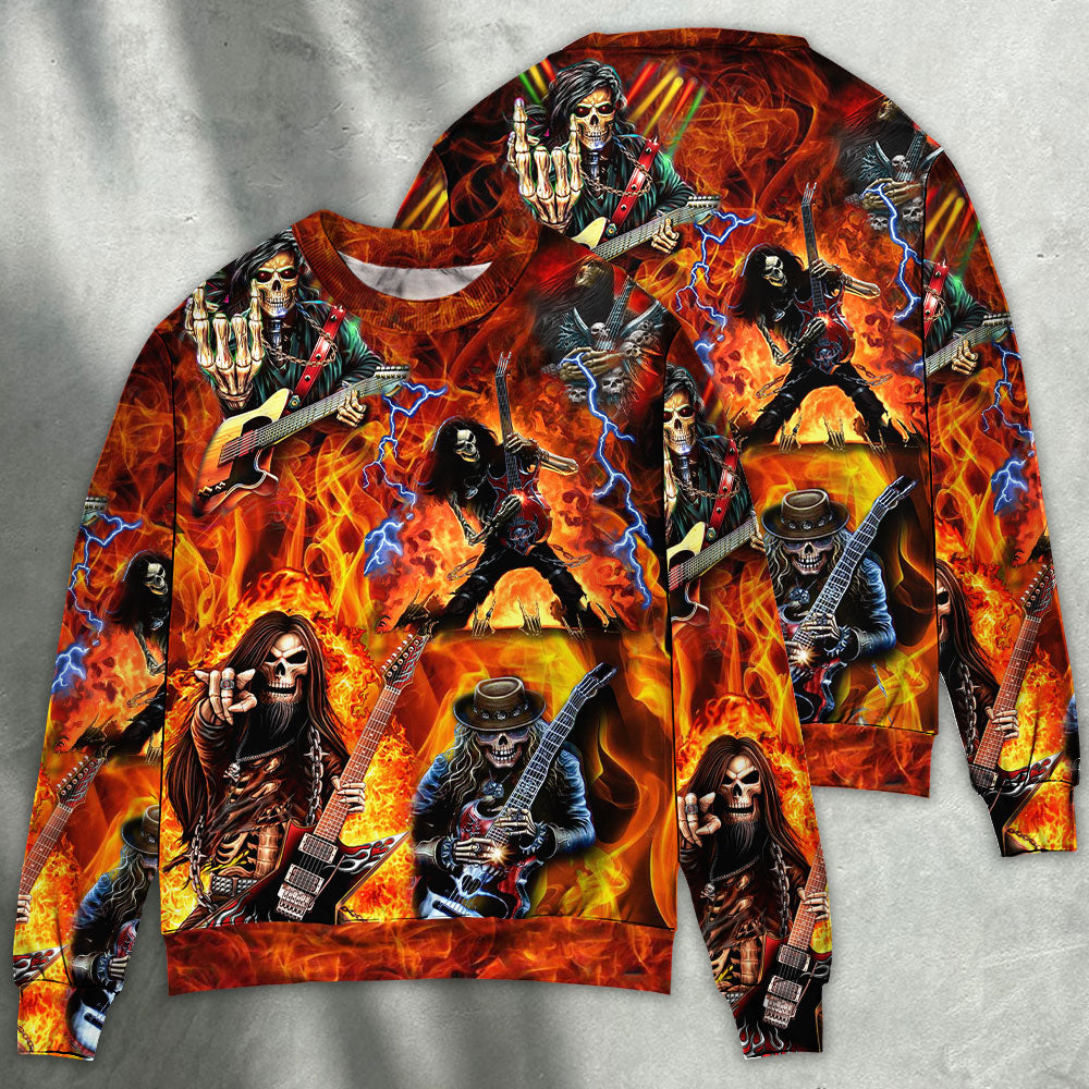 Guitar Skull Fire Sweater For Alternative Fashion Events And Thoughtful Seasonal Gifts