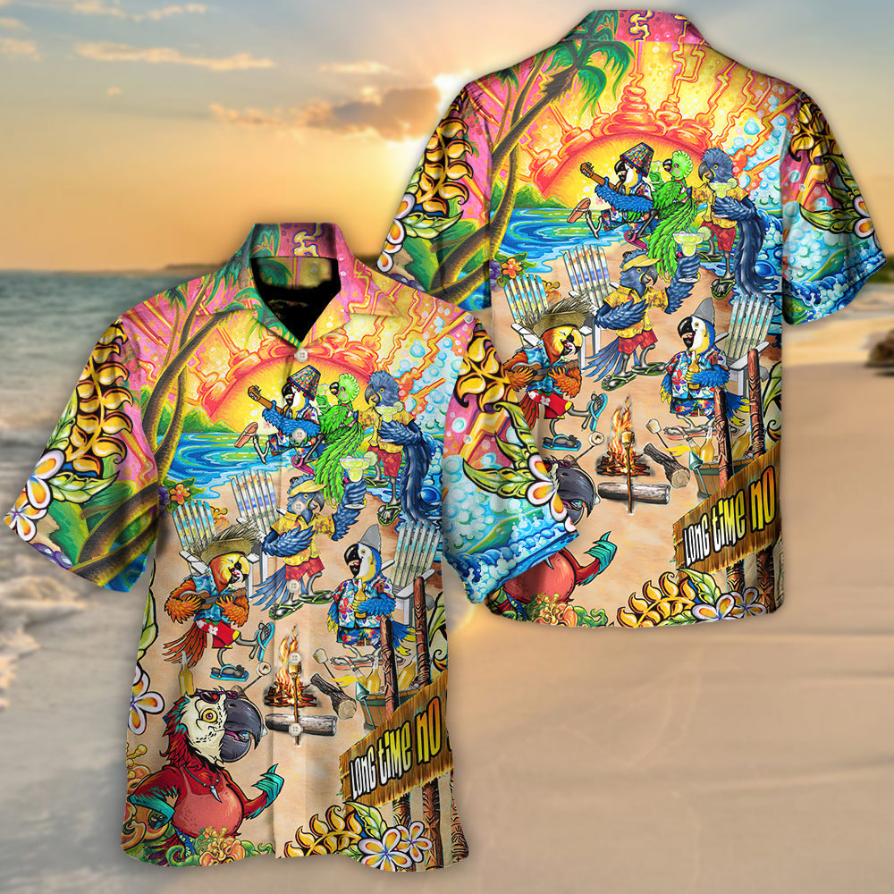 Beach Parrot Sea Hawaiian Shirt Creative Print View For Resort Wear