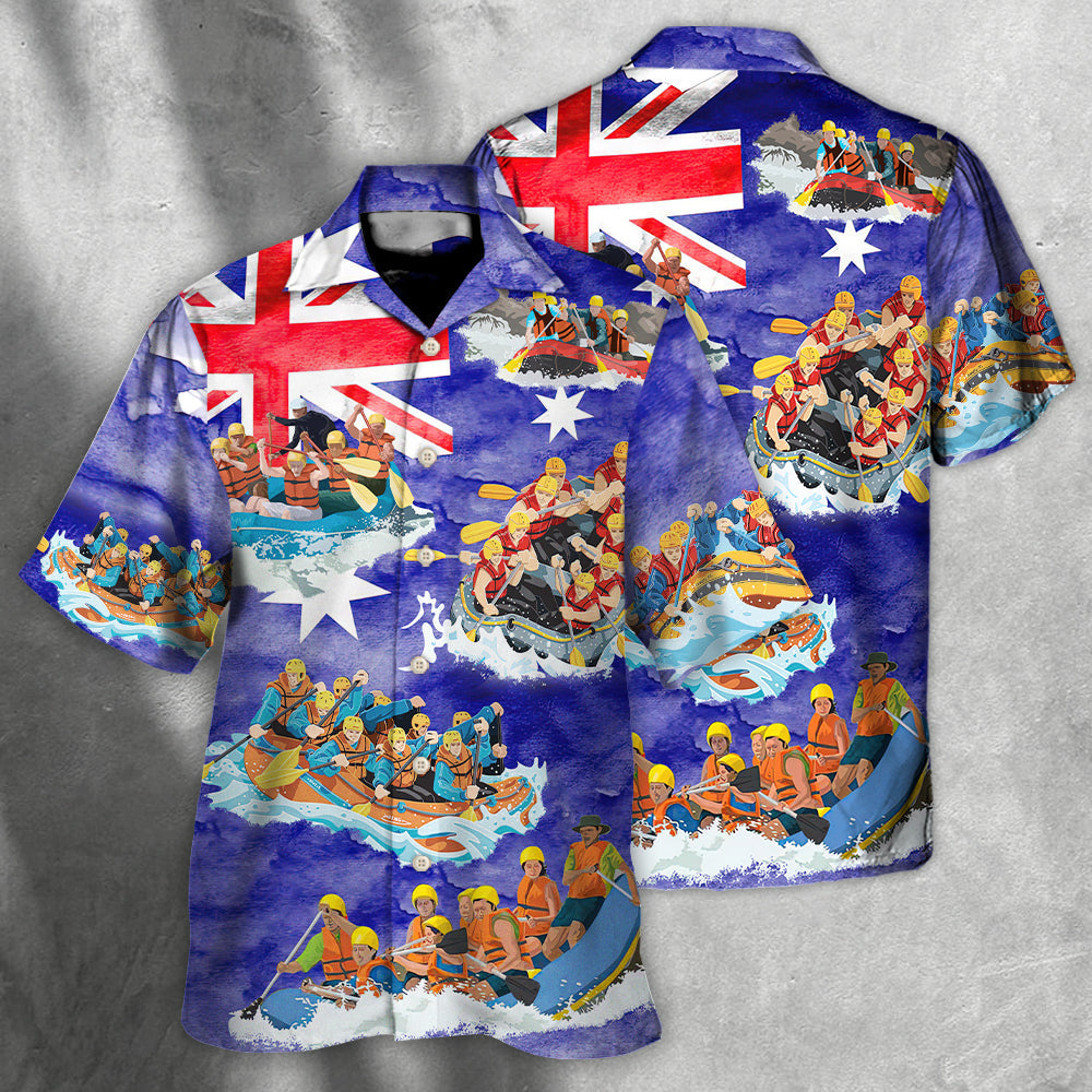 Vintage Water Rafting River Team Flag Hawaiian Shirt Print Closeup For Summer Travel