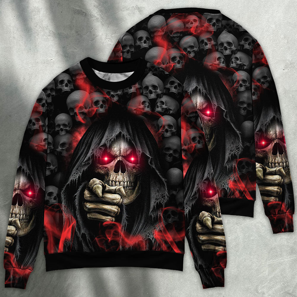 Dark Red Smoke Lightning Skull Sweater For Fantasy Fans Casual Outings And Weekend Adventures