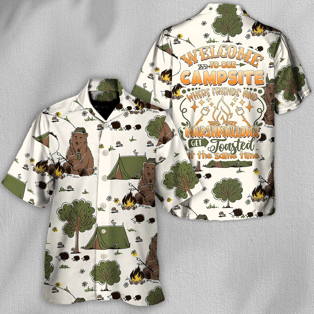 Camping Welcome Campsite Hawaiian Shirt Pattern Detail For Summer Travel