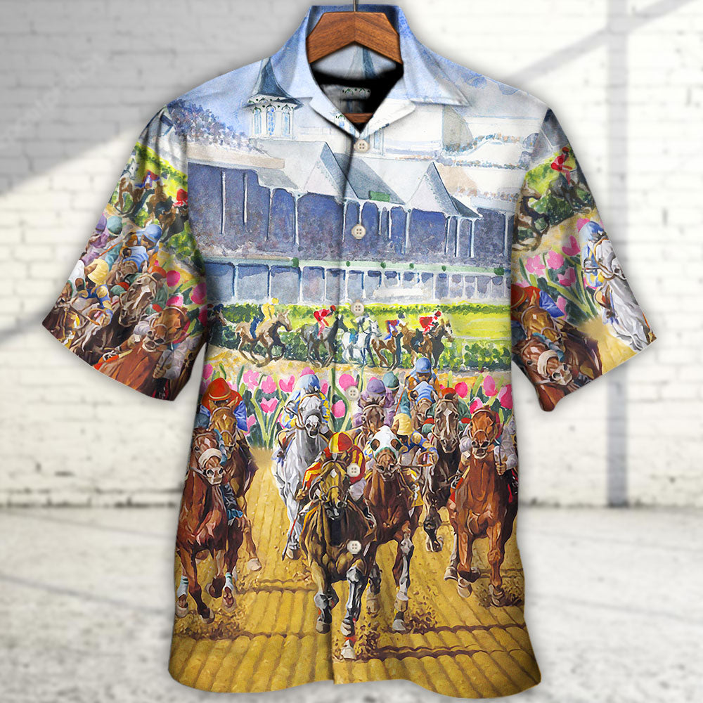 Horseback Riding Horse Hawaiian Shirt Button Front Artwork For Resort Wear