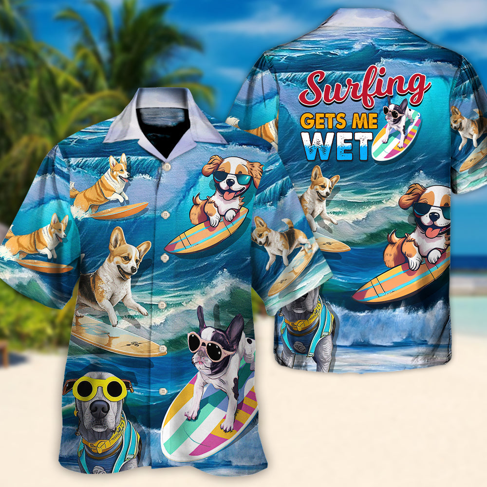 Funny Surfing Dog Beach Hawaiian Shirt Artwork View For Island Holidays