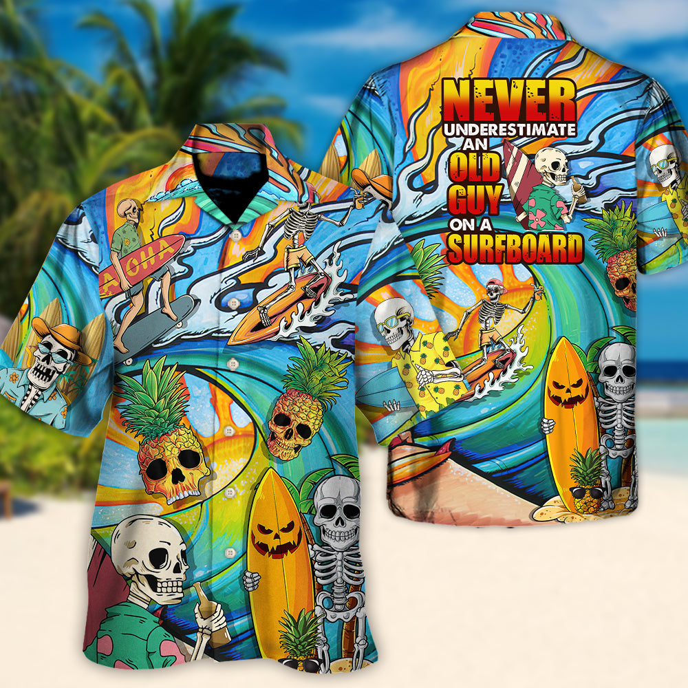 Funny Surfing Skeleton Hawaiian Shirt Summer Design Detail For Resort Wear