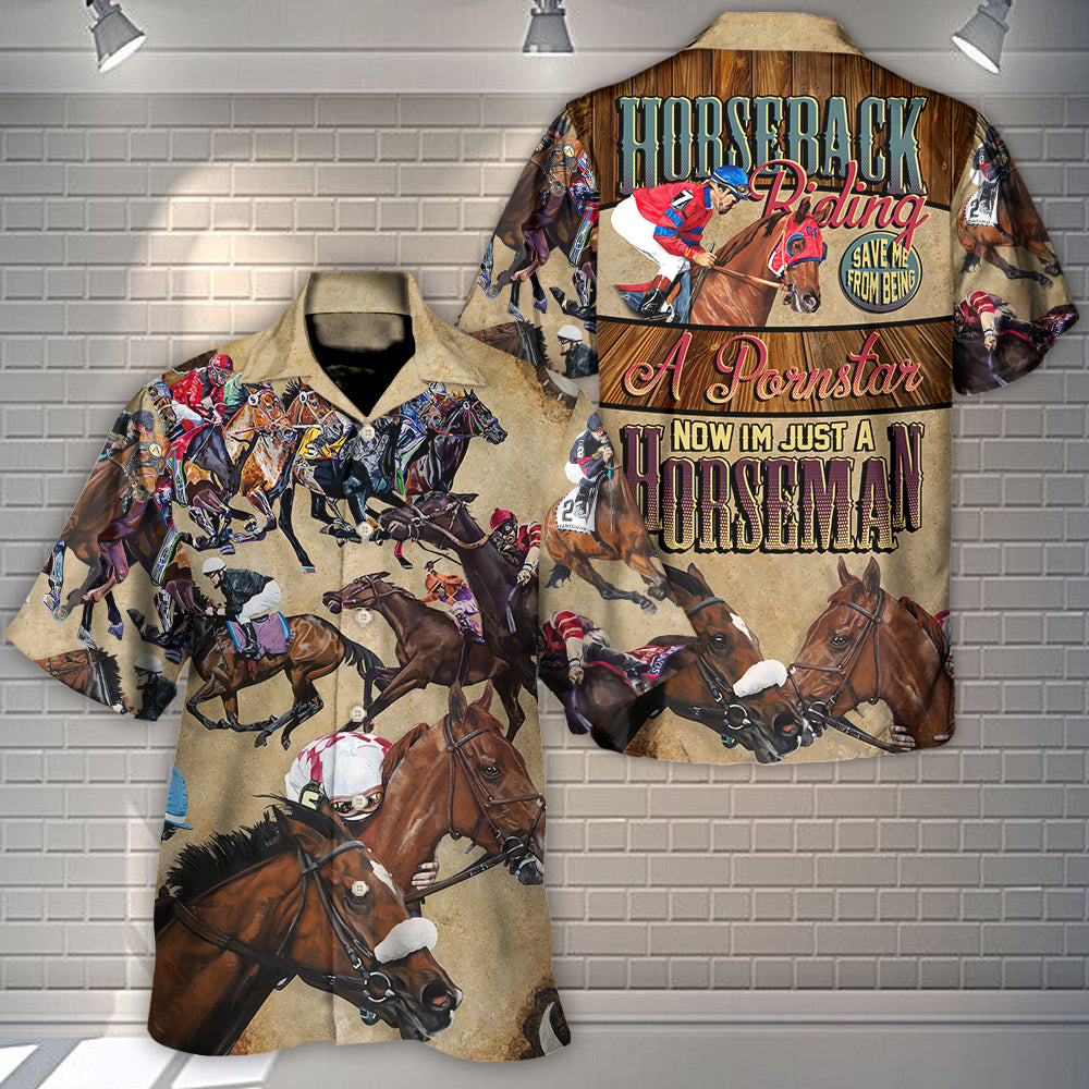 Horseback Riding Equestrian Hawaiian Shirt Pattern Detail For Vacation Travel And Daily Wear