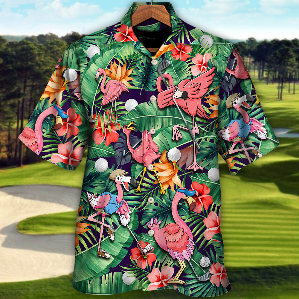 Tropical Funny Golf Flamingo Hawaiian Shirt Print Closeup For Beach Days