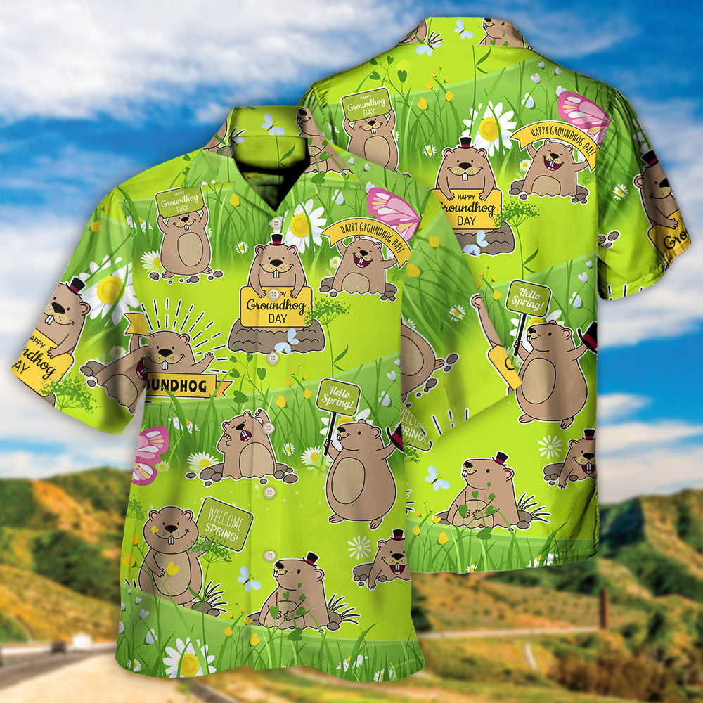 Floral Spring Groundhog Hawaiian Shirt Summer Design Detail For Island Holidays