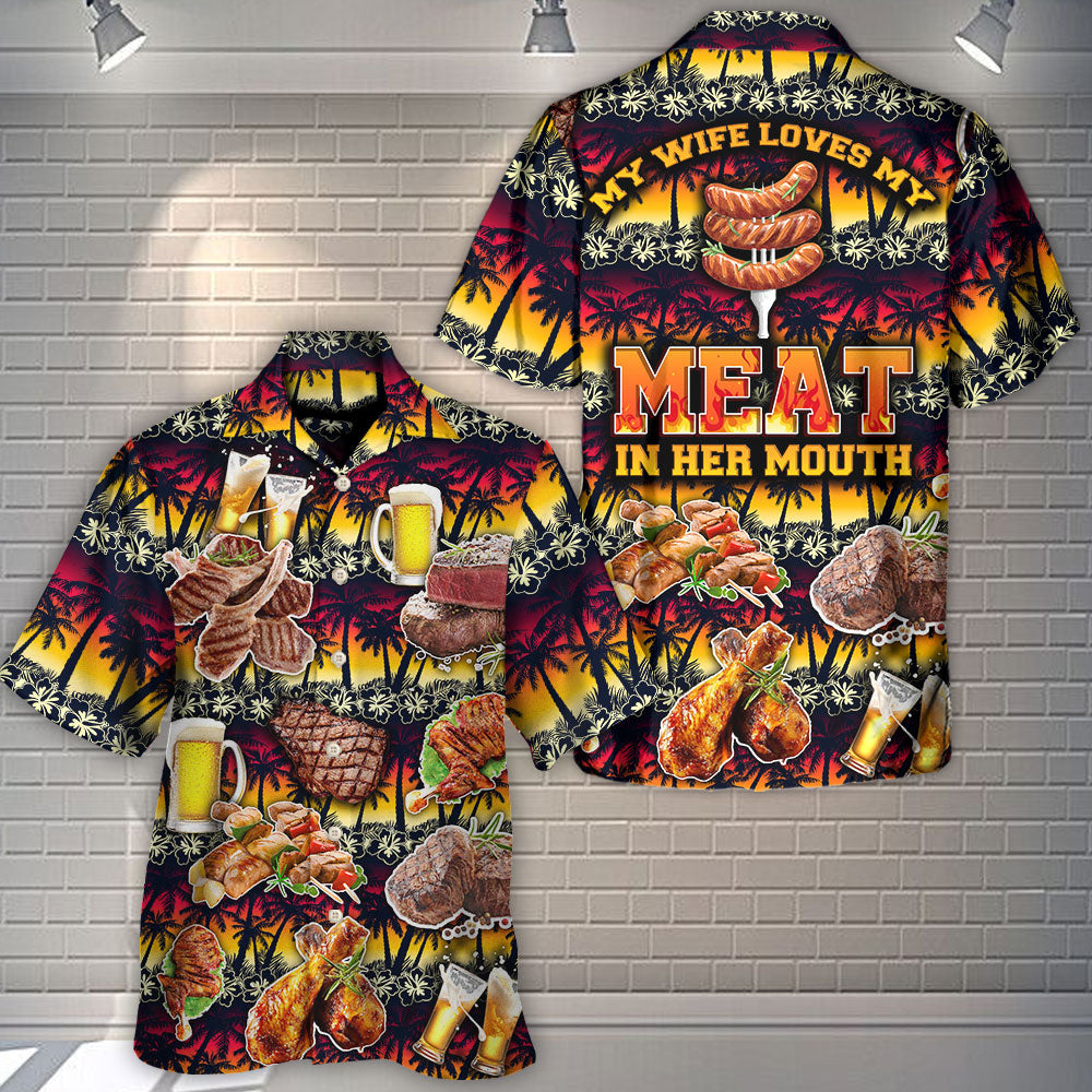 Funny Barbecue Food Meat Grill Hawaiian Shirt Relaxed Style View For Tropical Vacations