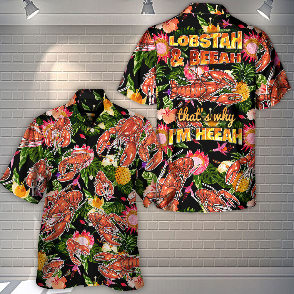 Tropical Coastal Lobstering Lobster Beer Hawaiian Shirt Front Pattern View For Weekend Trips