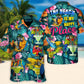 Tropical Funny Parrot Drinking Cocktails Beach Hawaiian Shirt Fabric Pattern Detail For Beach Days