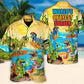 Funny Surfing Dinosaur Hawaiian Shirt Detailed Pattern View For Beach Days