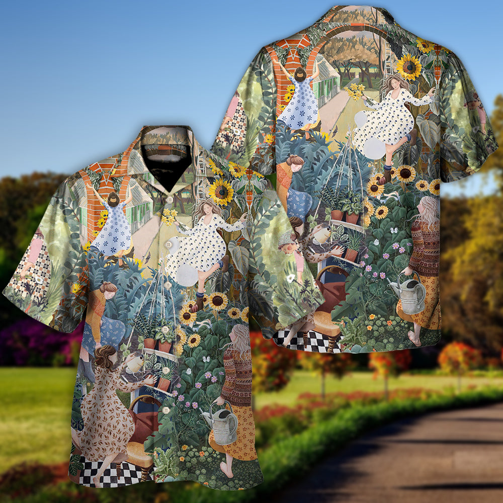 Spring Gardening Morning Garden Hawaiian Shirt Design View For Beach Days