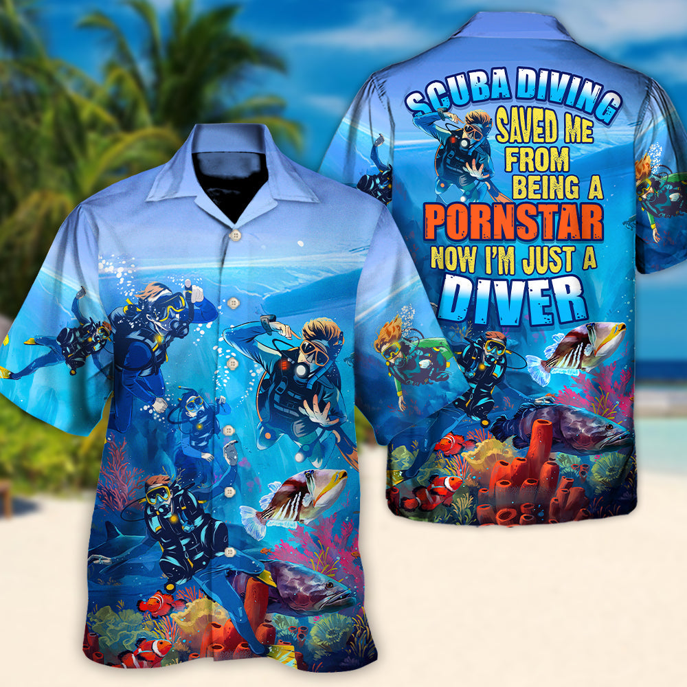 Scuba Diving Diver Hawaiian Shirt Artwork View For Coastal Escapes And Resort Style