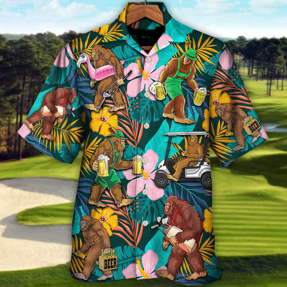 Tropical Funny Golf Bigfoot Beer Hawaiian Shirt All Over Print Detail For Island Holidays