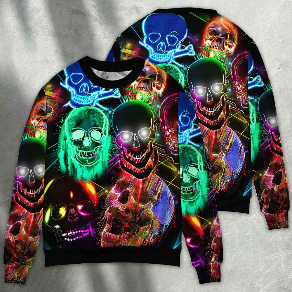 Glowing Colorful Skull Sweater For Alternative Fashion Events And Thoughtful Seasonal Gifts