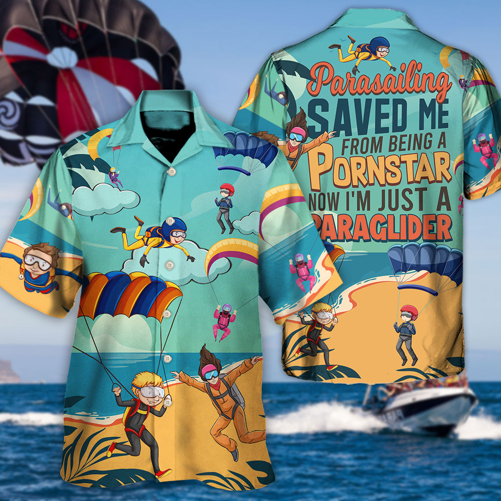 Funny Parasailing Sky Adventure Hawaiian Shirt Pattern Detail For Summer Holidays And Outdoor Fun