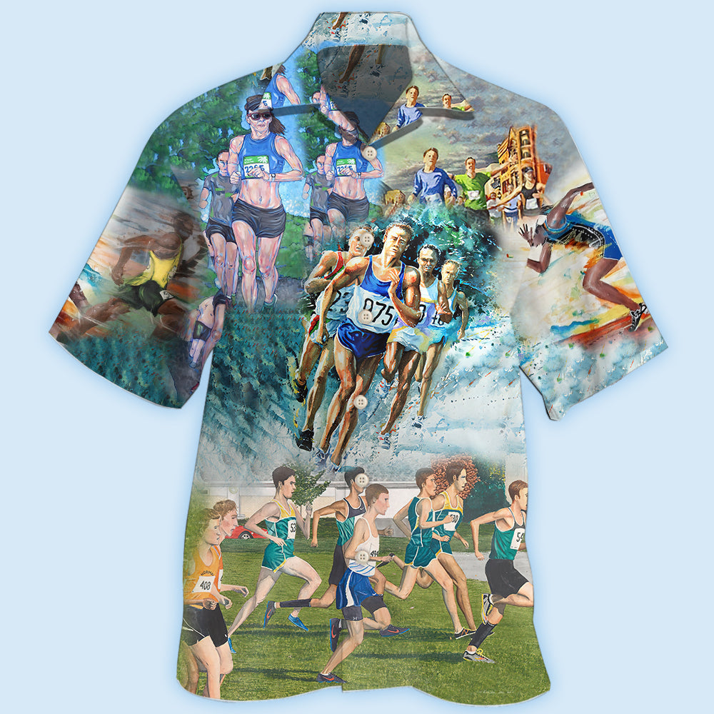 Marathon Running Hawaiian Shirt With All Over Print For Resort Getaways Summer Adventures And Casual Gifting