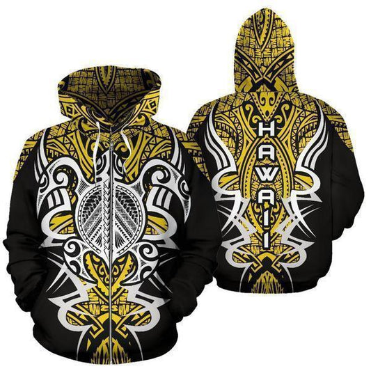 Yellow Hawaii Turtle Tribal Armor Hoodie For Beach Trips Weekend Outings And Relaxed Streetwear