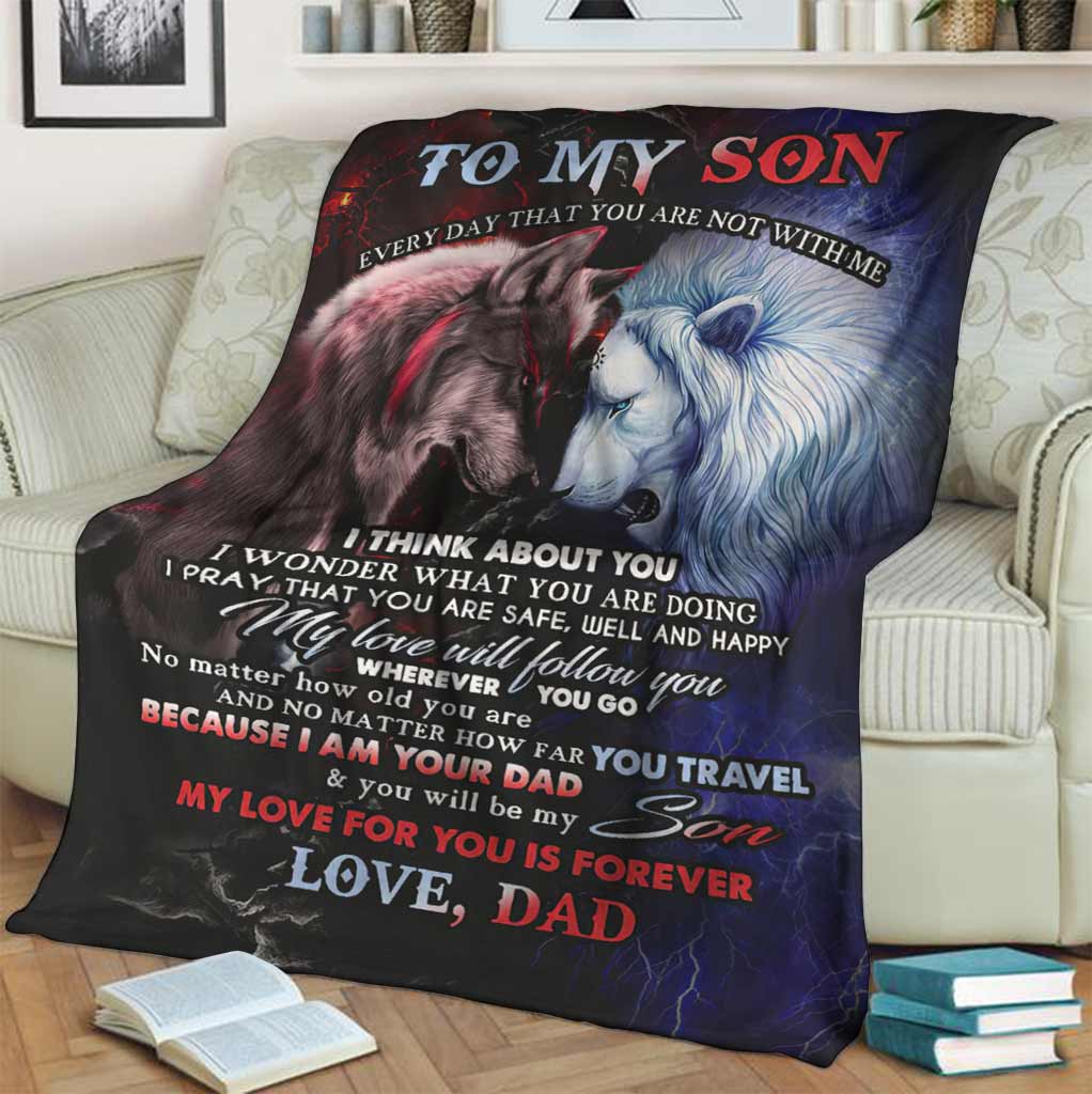 Wolf Lion To My Son Love Dad Flannel Blanket For Cozy Bedroom Sofa Decor