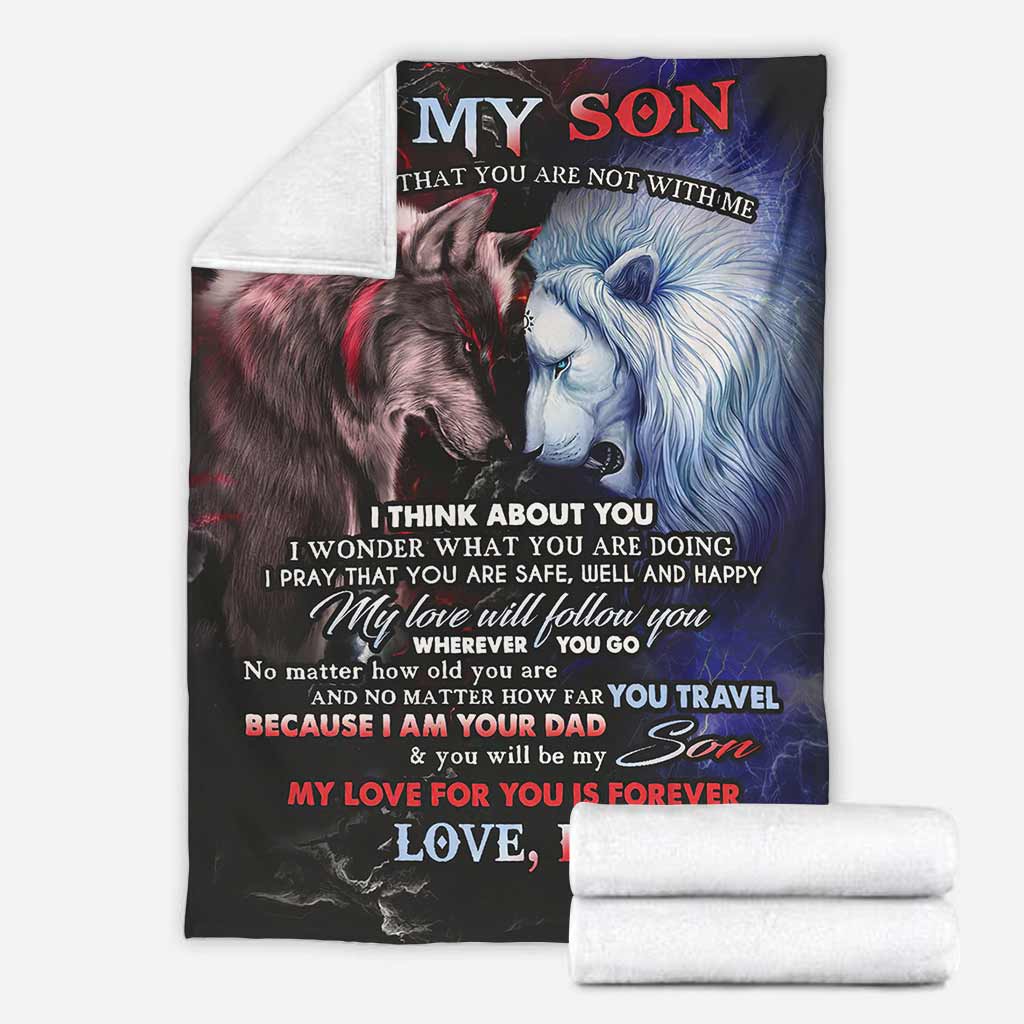Wolf Lion To My Son Love Dad Flannel Blanket For Cozy Bedroom Sofa Decor
