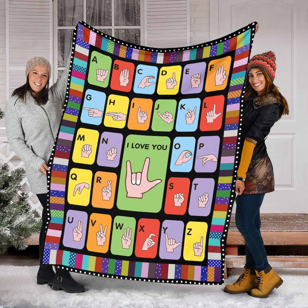 Asl Love American Sign Language Flannel Blanket For Cozy Bedroom Sofa Decor