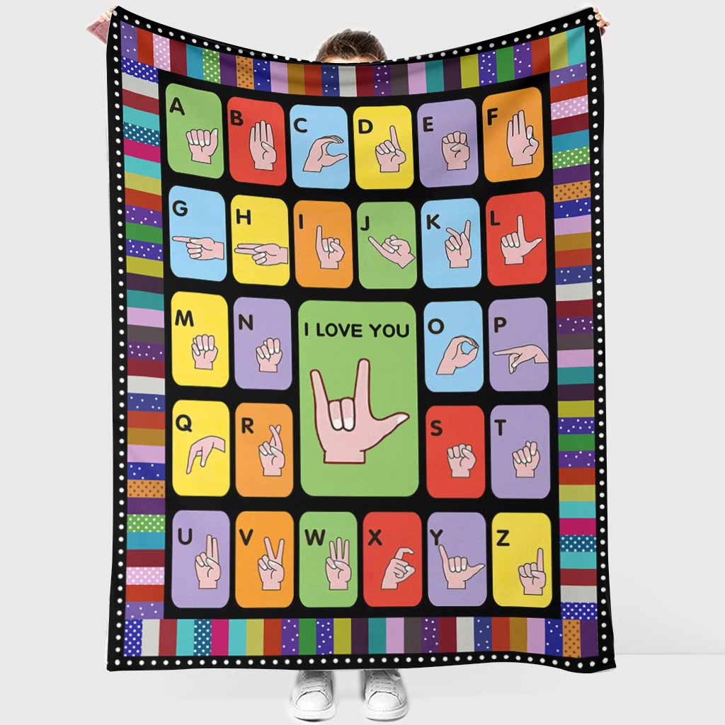 Asl Love American Sign Language Flannel Blanket For Cozy Bedroom Sofa Decor