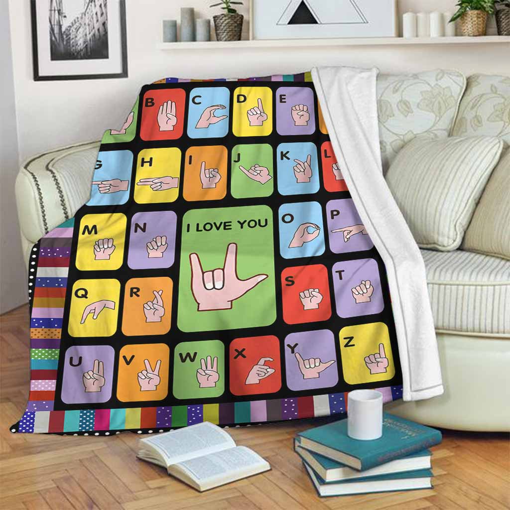 Asl Love American Sign Language Flannel Blanket For Cozy Bedroom Sofa Decor