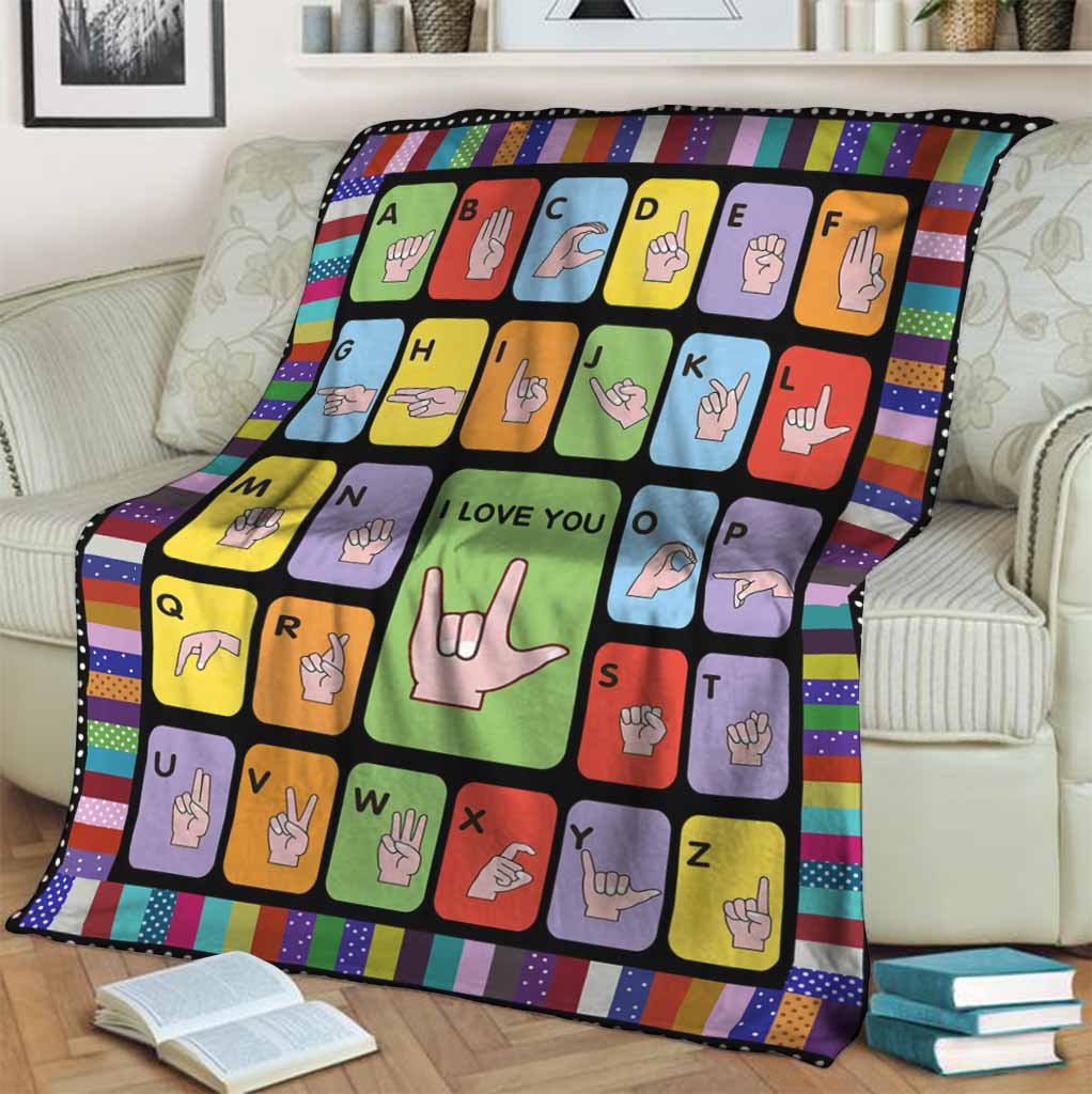 Asl Love American Sign Language Flannel Blanket For Cozy Bedroom Sofa Decor