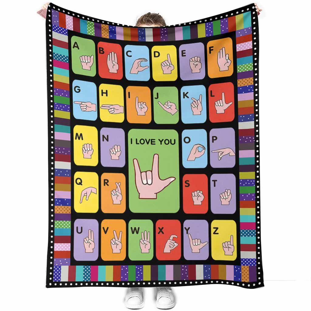 Asl Love American Sign Language Flannel Blanket For Cozy Bedroom Sofa Decor