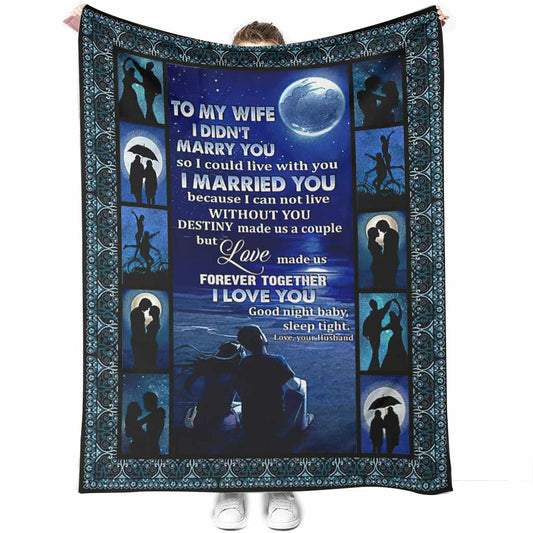 Family To My Wife Couple Flannel Blanket For Cozy Bedroom Sofa Decor