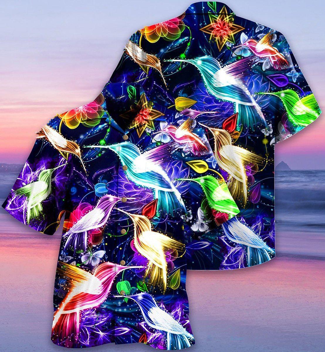 Neon Hummingbird Animals Hawaiian Shirt Artwork View For Coastal Escapes And Resort Style
