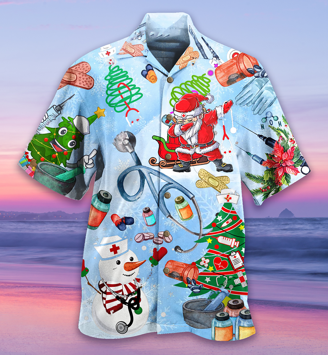Christmas Nurse Hawaiian Shirt With All Over Print For Coastal Trips Outdoor Events And Relaxed Summer Wear