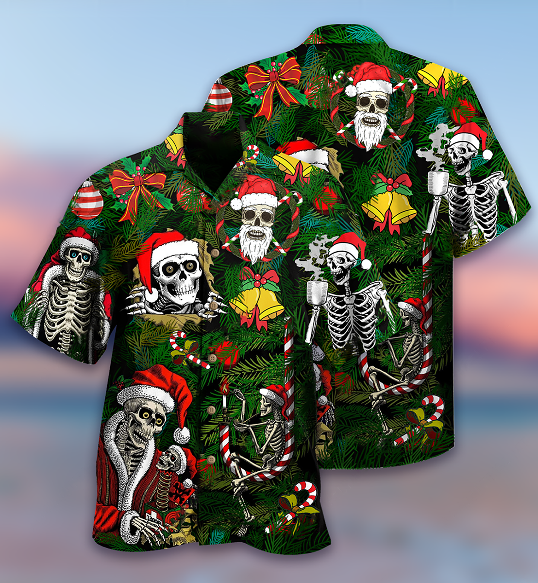 Festive Happy Skull Christmas Hawaiian Shirt For Poolside Relaxation And Sunny Getaways