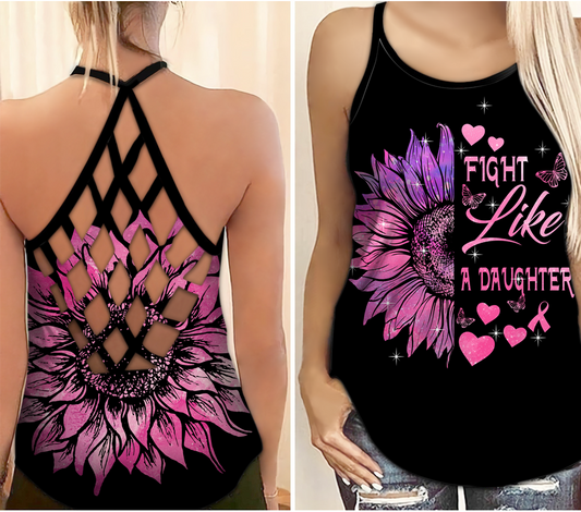 Breast Cancer Awareness Fight Like A Daughter Hollow Tank Top For Support Events And Casual Styling