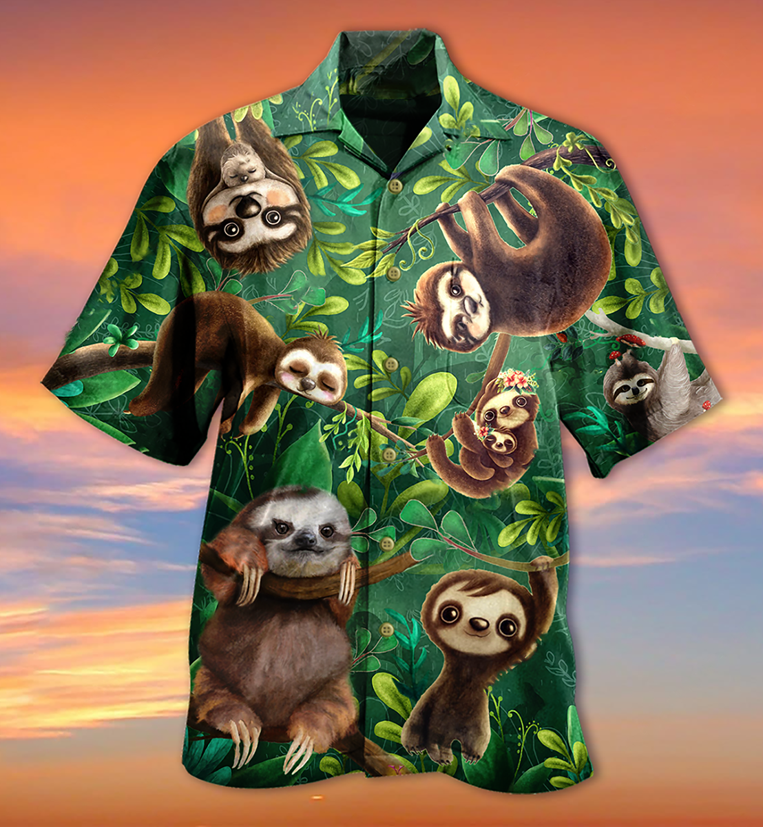 Cute Sloth Animals Hawaiian Shirt Pattern View For Relaxed Warm Weather Outfits