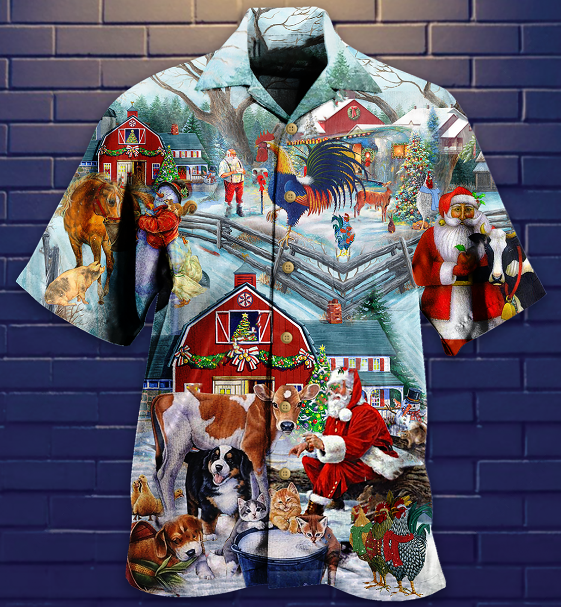 Christmas Animals Hawaiian Shirt Artwork Detail For Tropical Trips And Casual Outings
