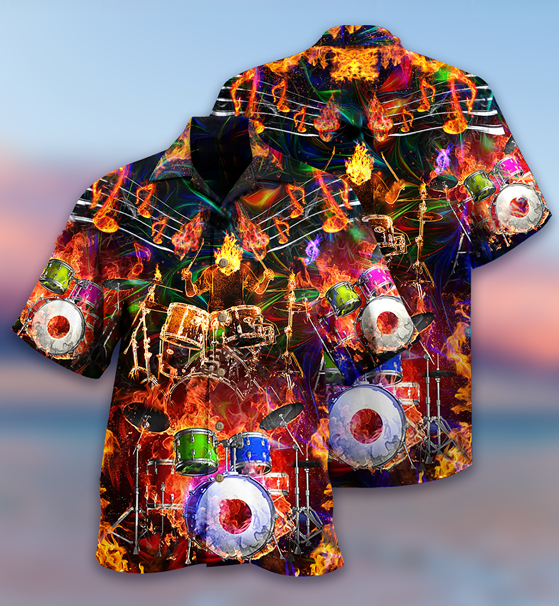 Drum Music Hawaiian Shirt Pattern View For Lightweight Everyday Style