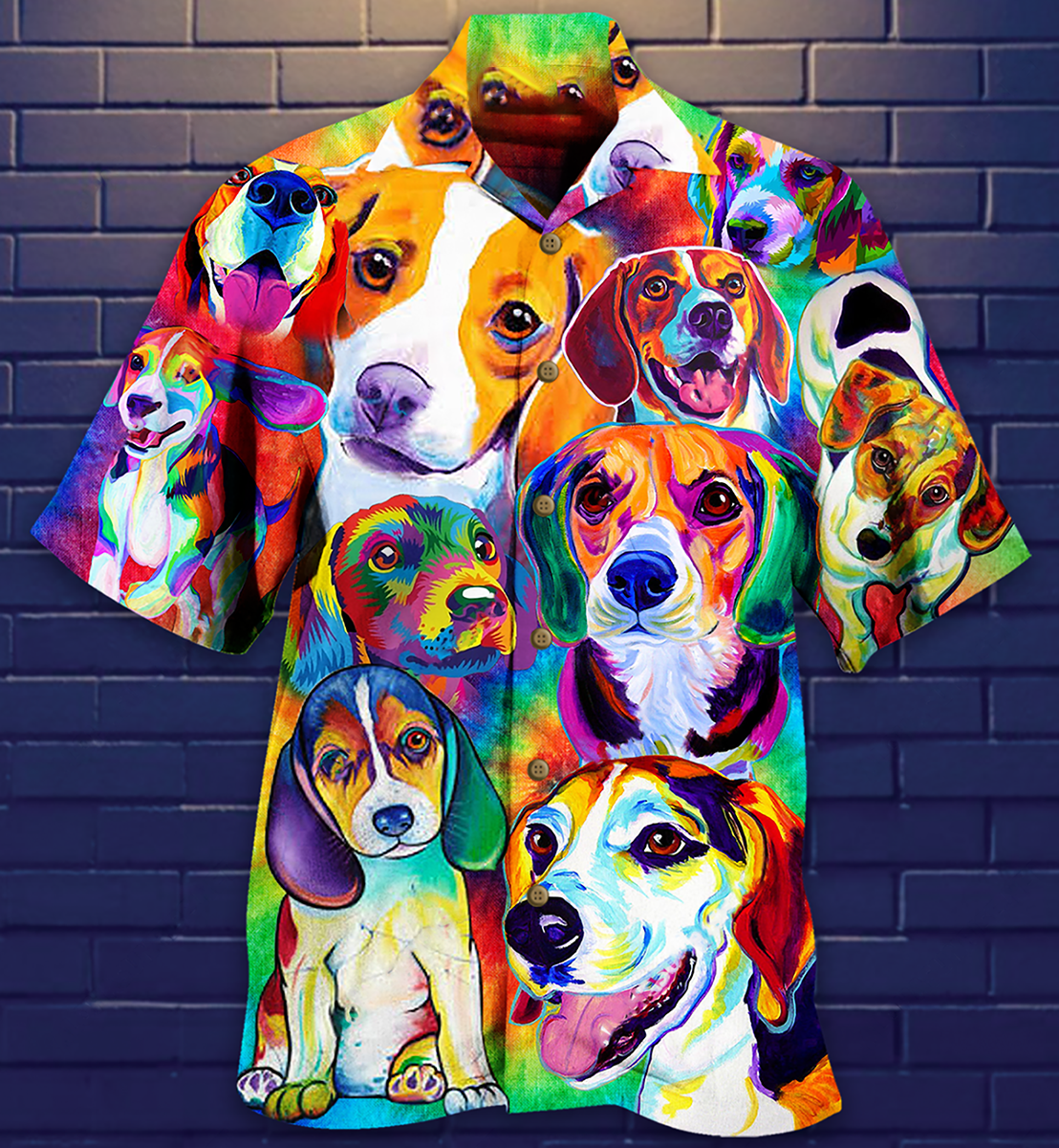 Watercolor Beagle Dogs Beautiful Hawaiian Shirt Design View For Casual Summer Styling