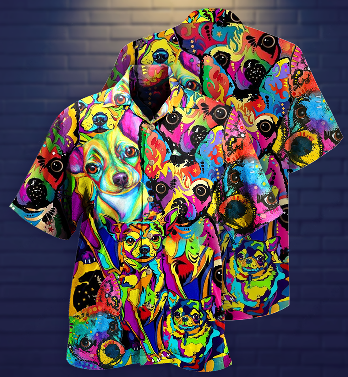 Colorful Watercolor Chihuahua Hawaiian Shirt For Summer Vacation And Beach Travel