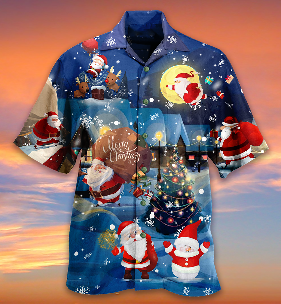 Christmas Santa Gifts Night Hawaiian Shirt Artwork View For Weekend Travel And Beach Style