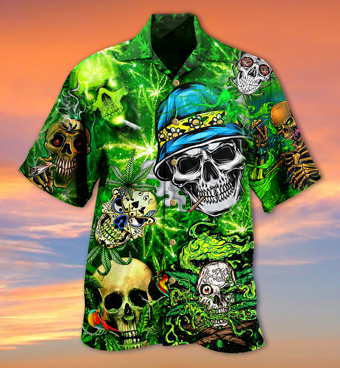Cute Green Skull Hawaiian Shirt With Detailed Graphic For Island Trips Summer Gatherings And Comfortable Daily Wear