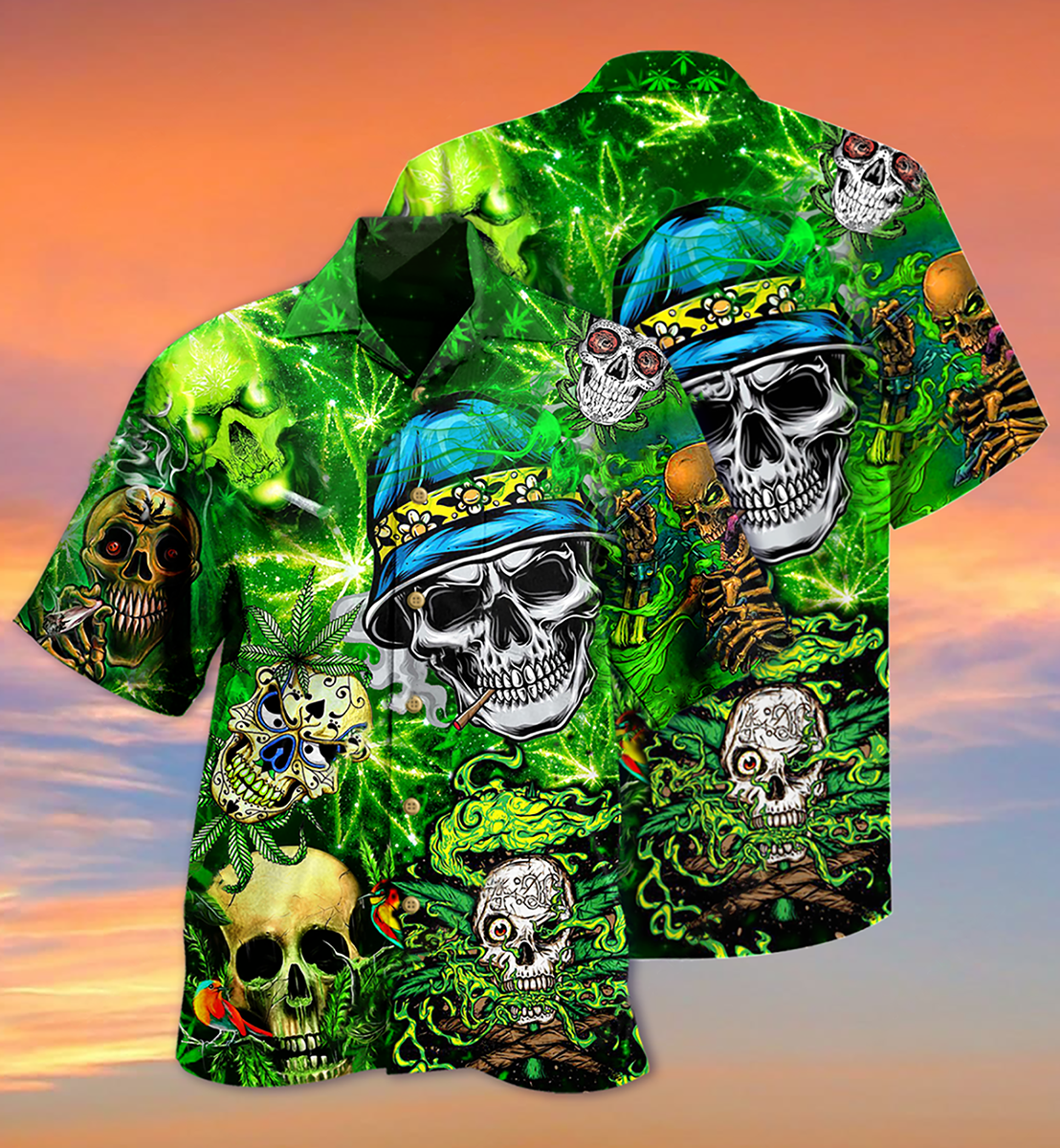 Cute Green Skull Hawaiian Shirt With All Over Print For Island Trips Summer Gatherings And Comfortable Daily Wear