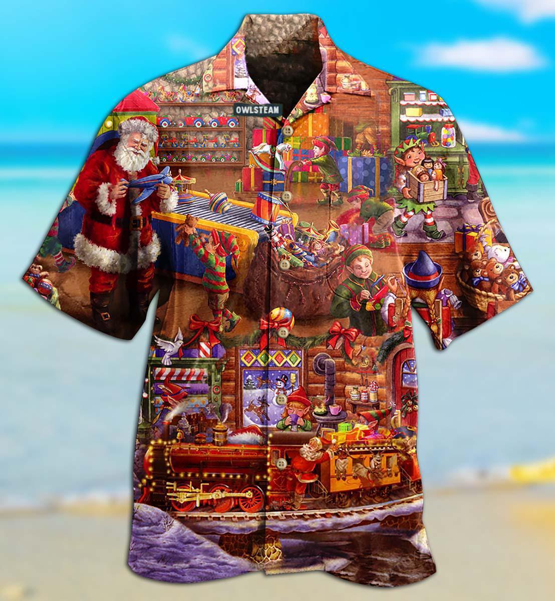 Christmas Santa Happiness Hawaiian Shirt Design View For Casual Summer Styling