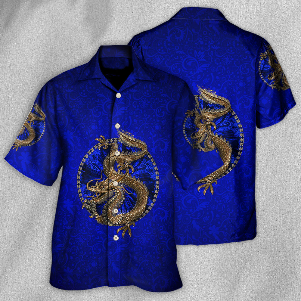 Colorful Dragon Navy Hawaiian Shirt Design View For Casual Outings