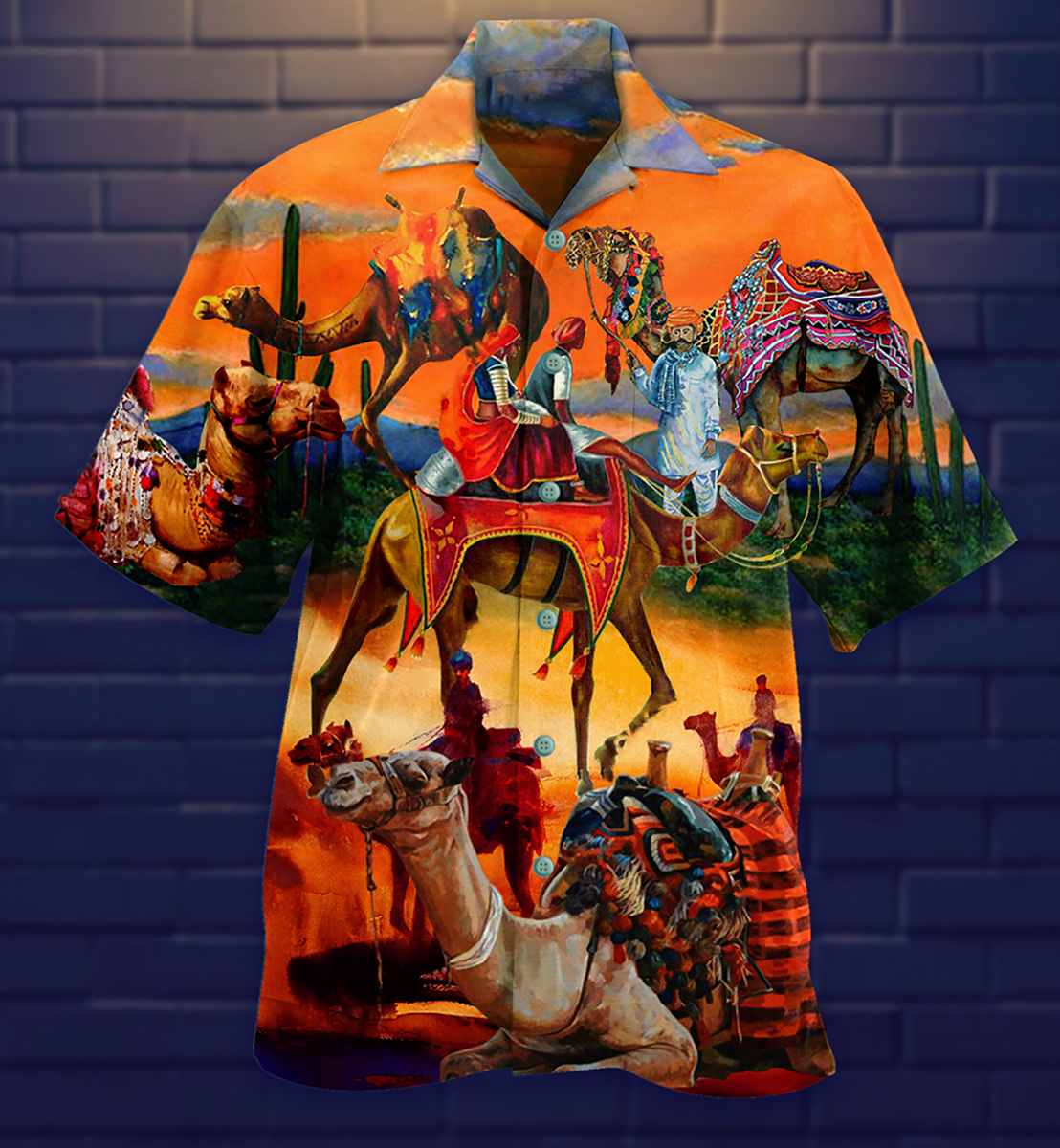 Camel Hawaiian Shirt With All Over Print For Vacation Getaways Resort Wear And Casual Celebrations