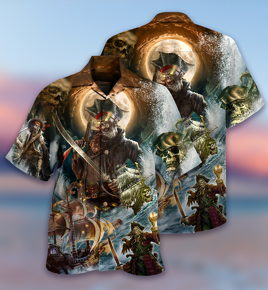 Skull Nautical Pirate Pirates Ocean Hawaiian Shirt Design Detail For Sunny Adventures And Casual Wear