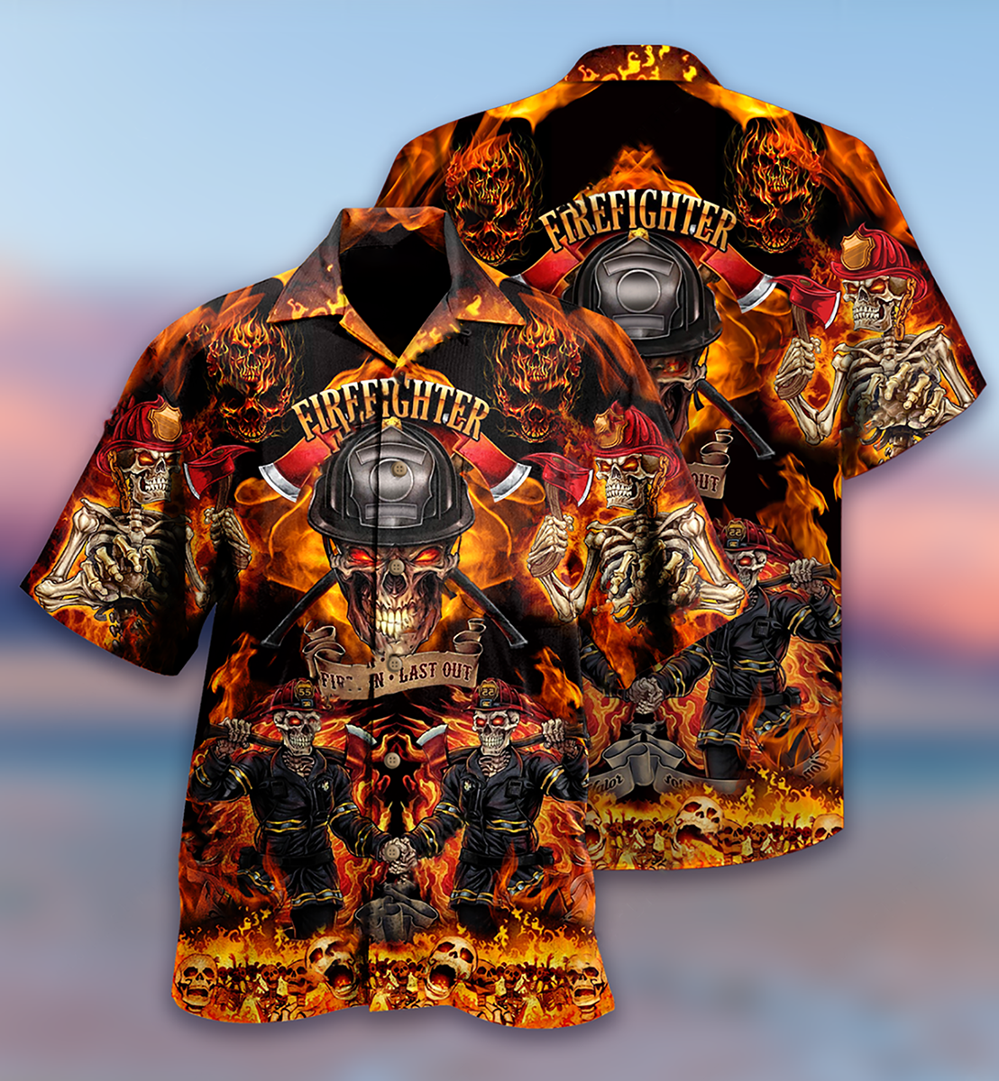 Firefighter Fire Hawaiian Shirt Pattern View For Lightweight Everyday Style