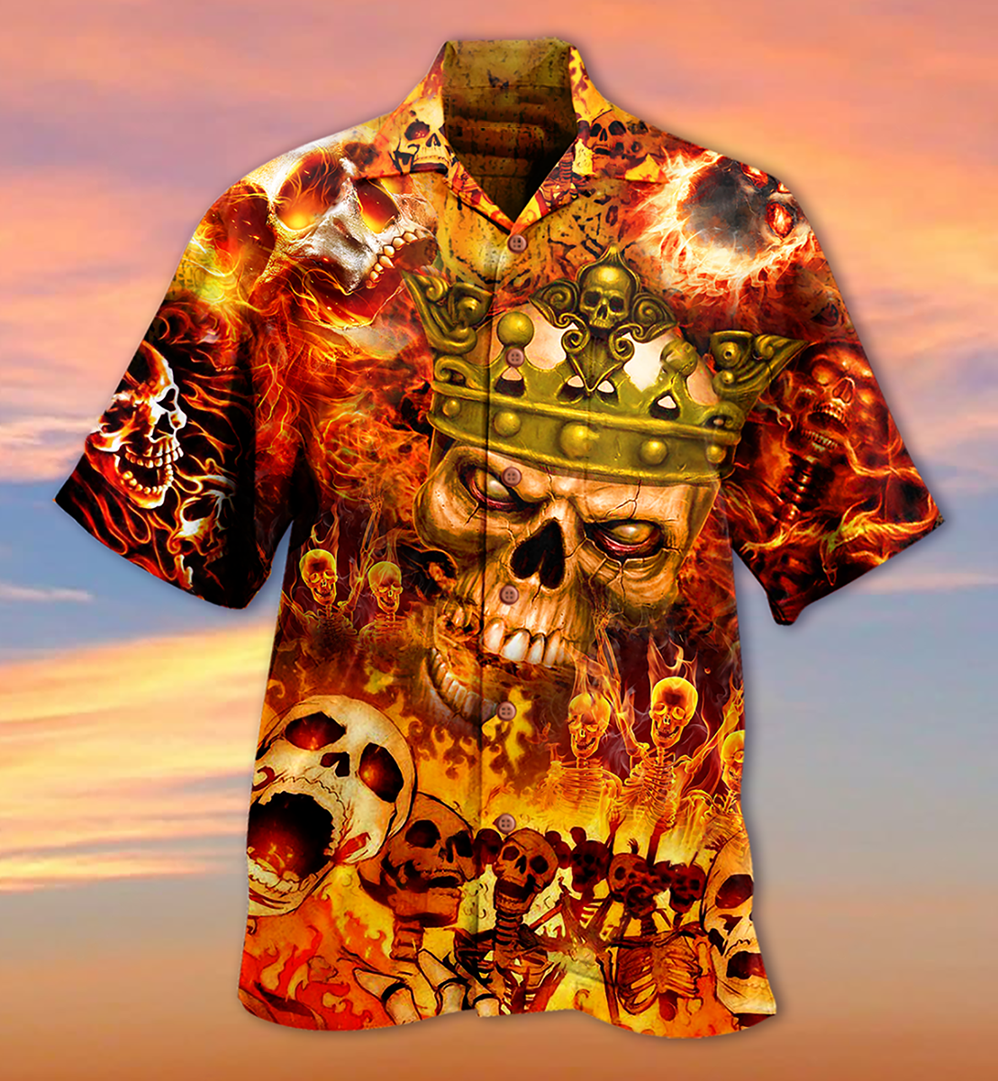Flame Skull Hawaiian Shirt With All Over Print For Resort Holidays Beach Travel And Relaxed Casual Fashion