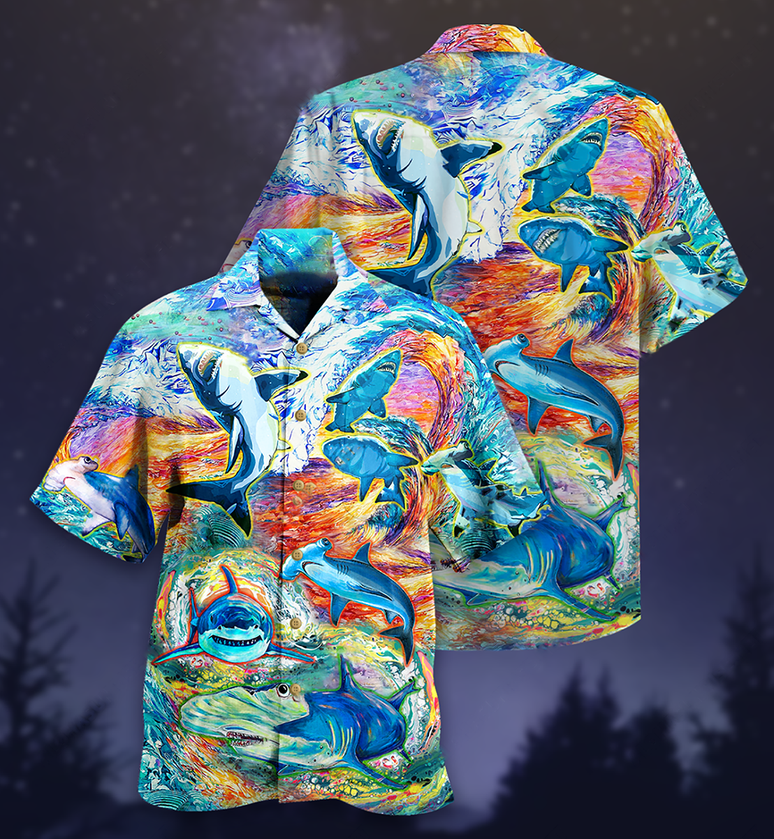 Watercolor Shark Hawaiian Shirt For Poolside Relaxation And Sunny Getaways