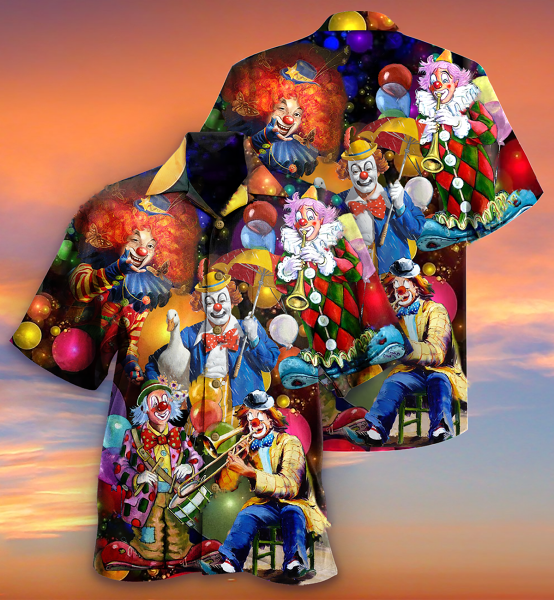 Clown Hawaiian Shirt With Detailed Graphic For Coastal Trips Outdoor Events And Relaxed Summer Wear